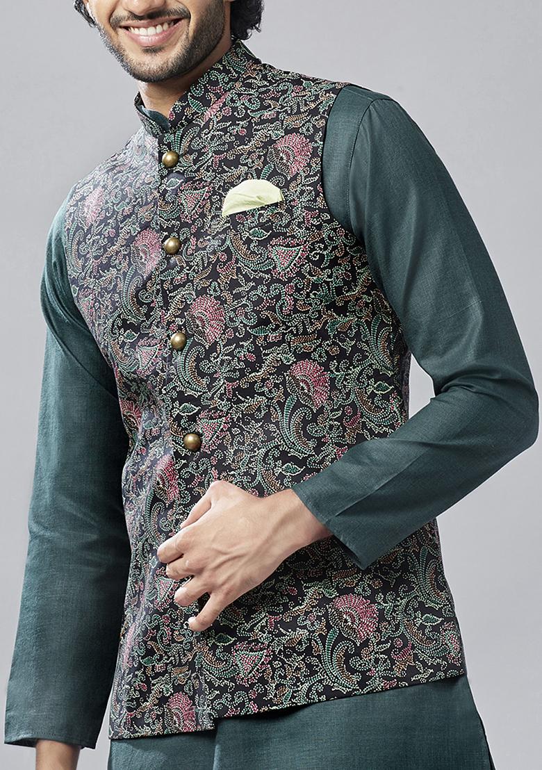 Multicolour Printed Pure Cotton Kurta Jacket Set
