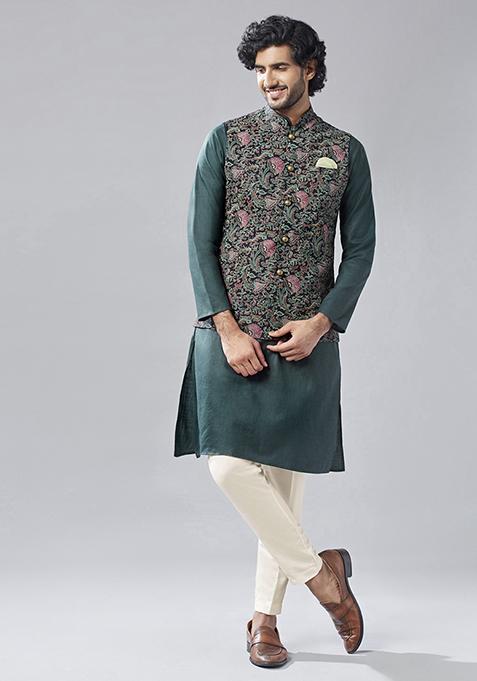 Multicolour Printed Pure Cotton Kurta Jacket Set