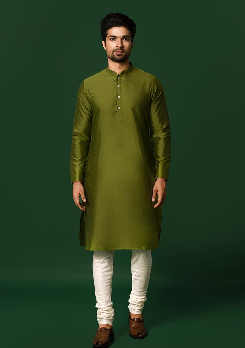Green Jacquard Silk Blend Kurta Jacket Set
