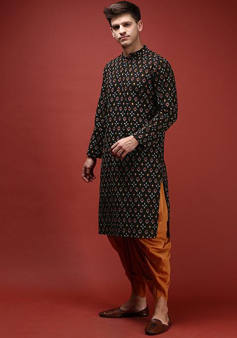 Black Printed Cotton Blend Kurta