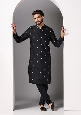 Black Digital Print Blend Kurta Set