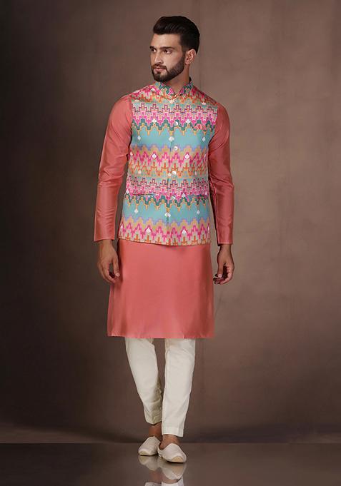 Multicolour Digital Print Cotton Blend Kurta Jacket Set