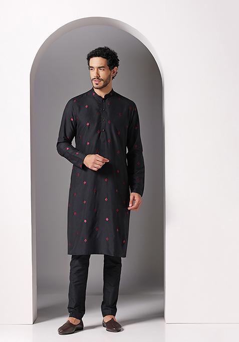 Black Digital Print Blend Kurta Set