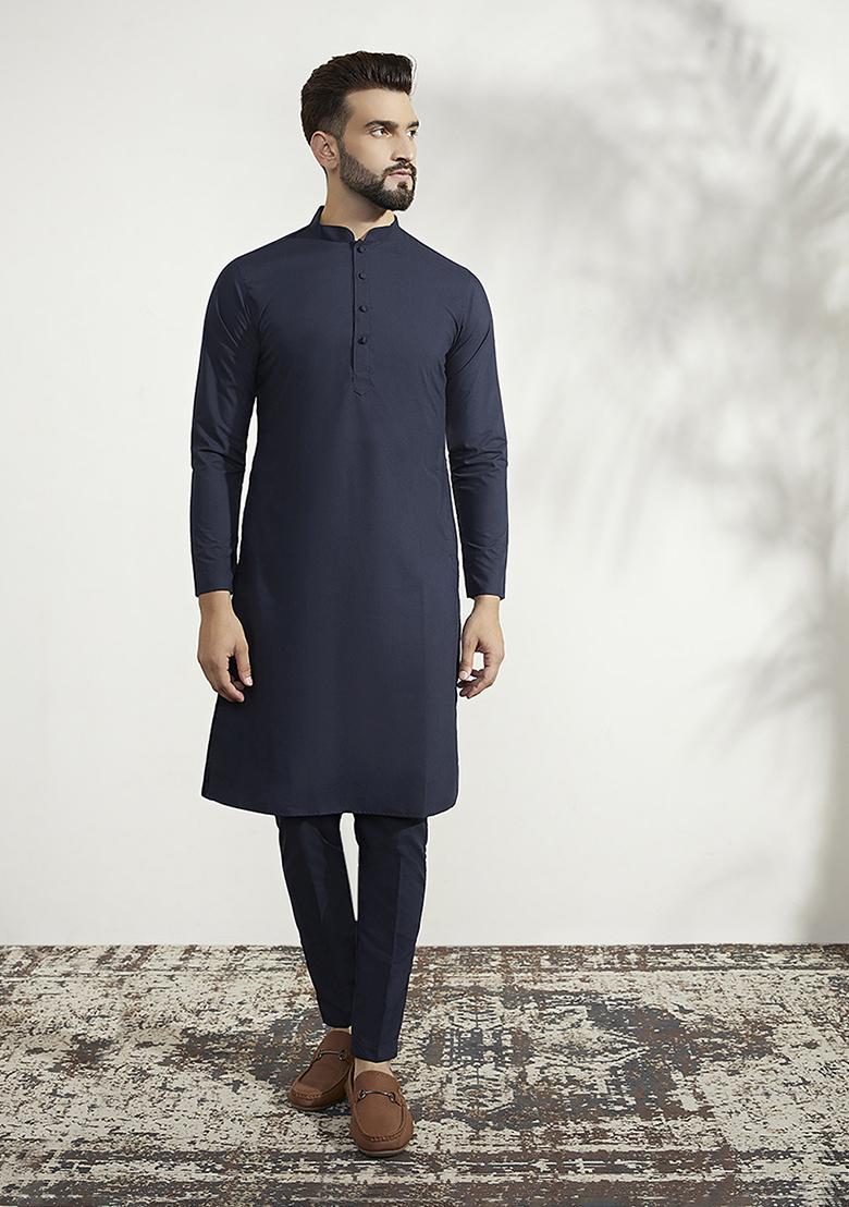 Multicolour Textured Silk Blend Jacquard Kurta Sherwani Set - Indya