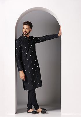 Black Embroidered Cotton Blend Kurta