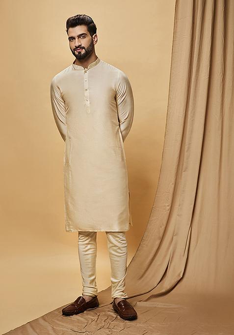 Off White Digital Print Silk Blend Kurta Jacket Set