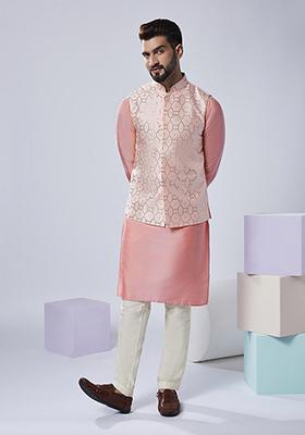 Blush Pink Solid Silk Blend Kurta Jacket Set