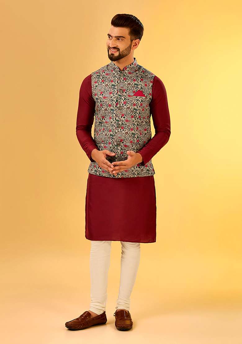 Multicolour Printed Cotton Blend Kurta Jacket Set - Indya