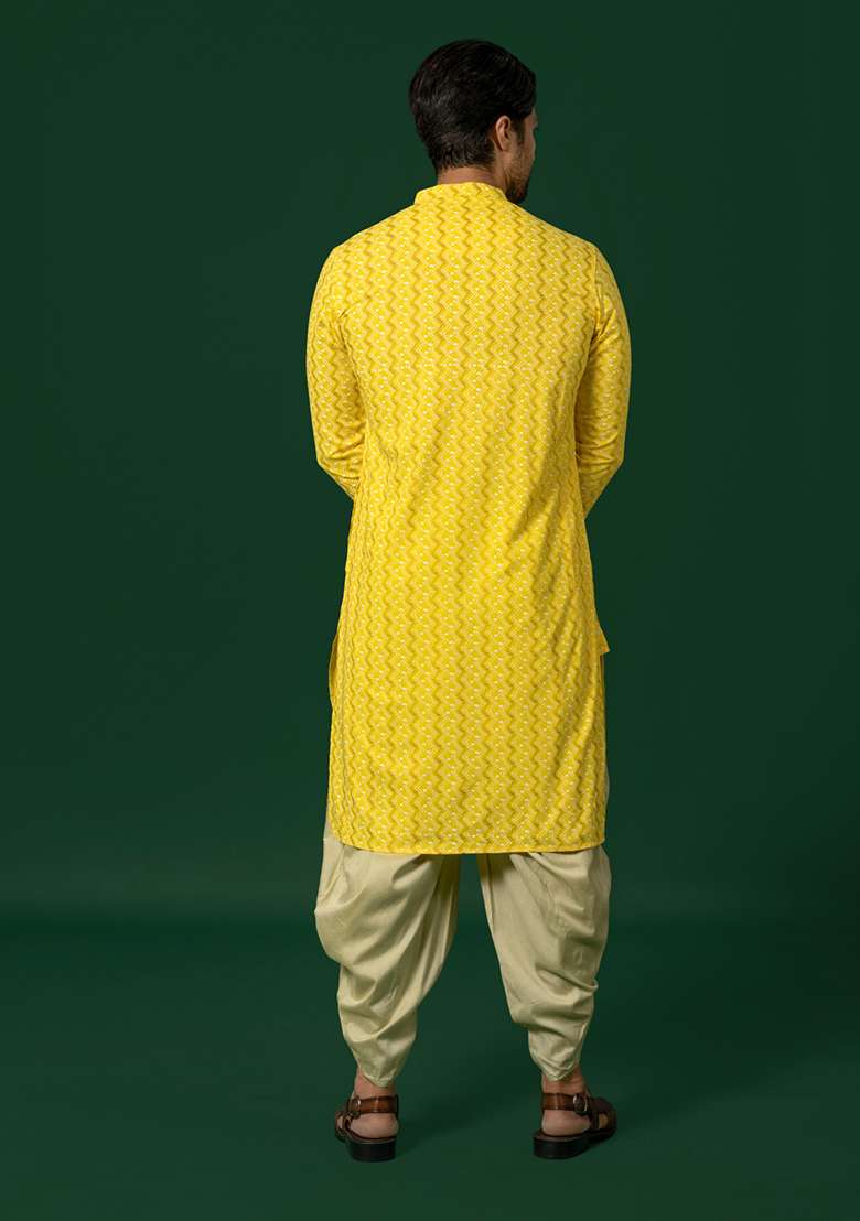 Yellow Printed Cotton Blend Kurta Set - Indya