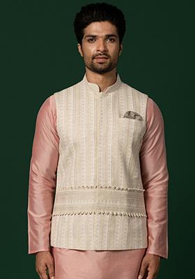 White Printed Cotton Blend Jacket