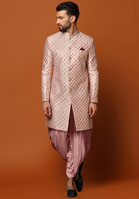 Multicolour Jacquard Silk Blend Sherwani Set