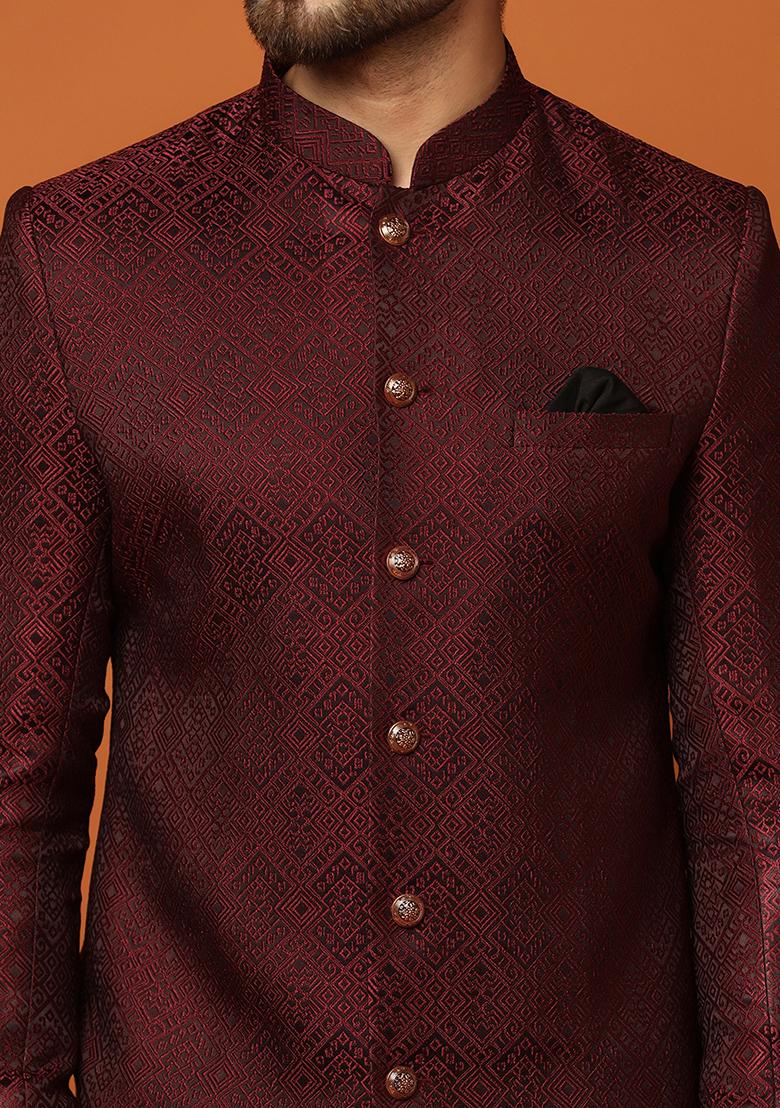 Purple Jacquard Silk Blend Sherwani Set