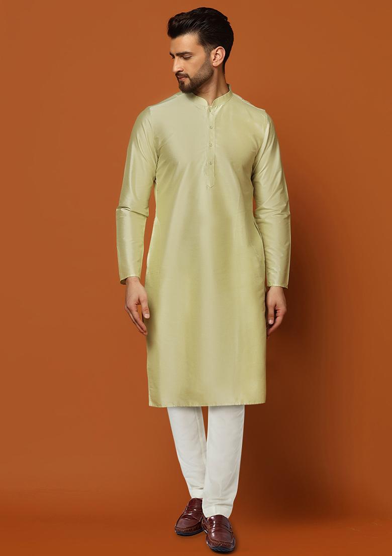 Green Jacquard Silk Blend Kurta Sherwani Set - Indya