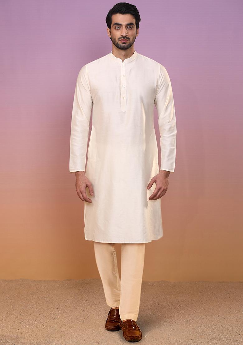 Blue Jacquard Silk Blend Kurta Sherwani Set - Indya