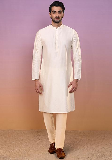 Blue Jacquard Silk Blend Kurta Sherwani Set