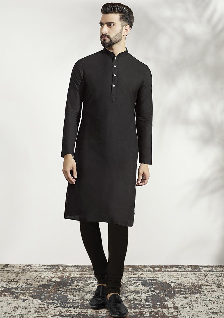 Ash Grey And Black Textured Silk Blend Jacquard Kurta Sherwani Set