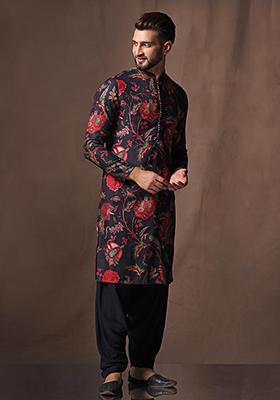 Black Printed Cotton Blend Kurta