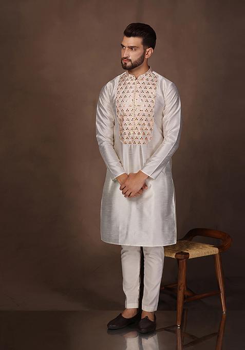 Multicolour Yoke Design Silk Blend Kurta