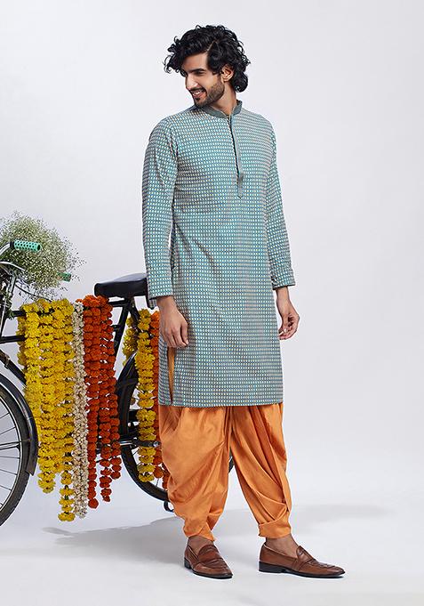 Blue Printed Cotton Blend Kurta