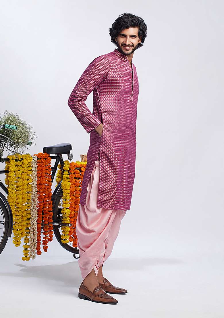 Hot Pink Printed Cotton Blend Kurta - Indya