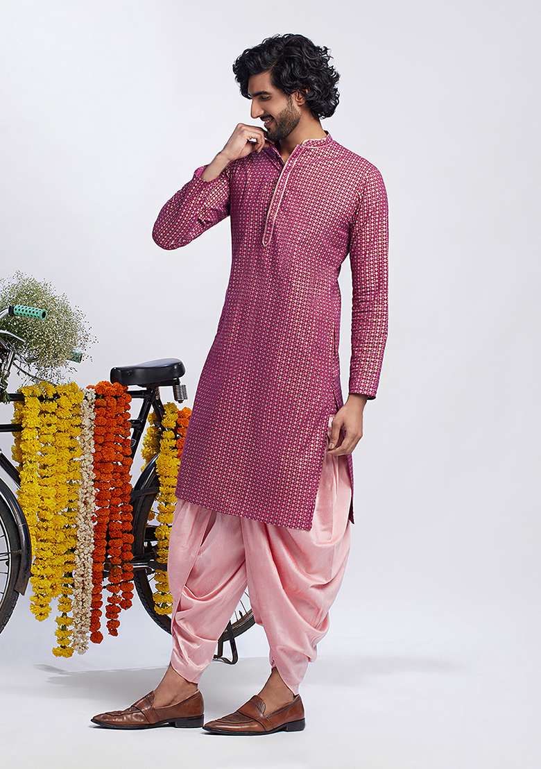 Hot Pink Printed Cotton Blend Kurta - Indya