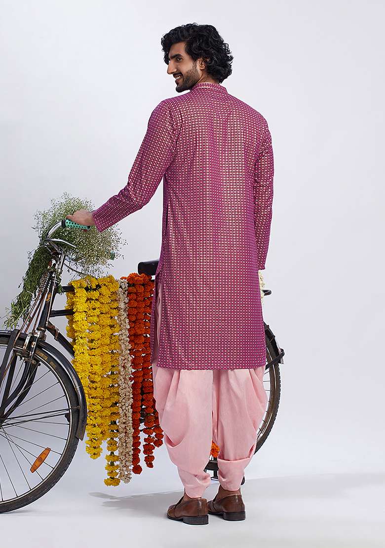 Hot Pink Printed Cotton Blend Kurta - Indya