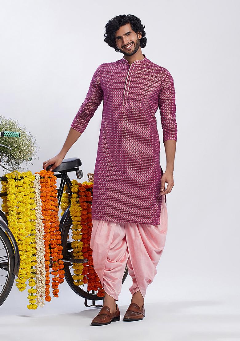 Hot Pink Printed Cotton Blend Kurta - Indya