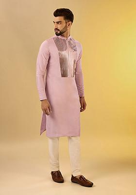 Onion Pink Solid Dyed Cotton Blend Kurta