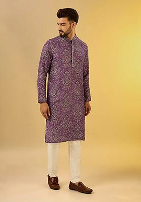 Burgundy Printed Cotton Blend Kurta