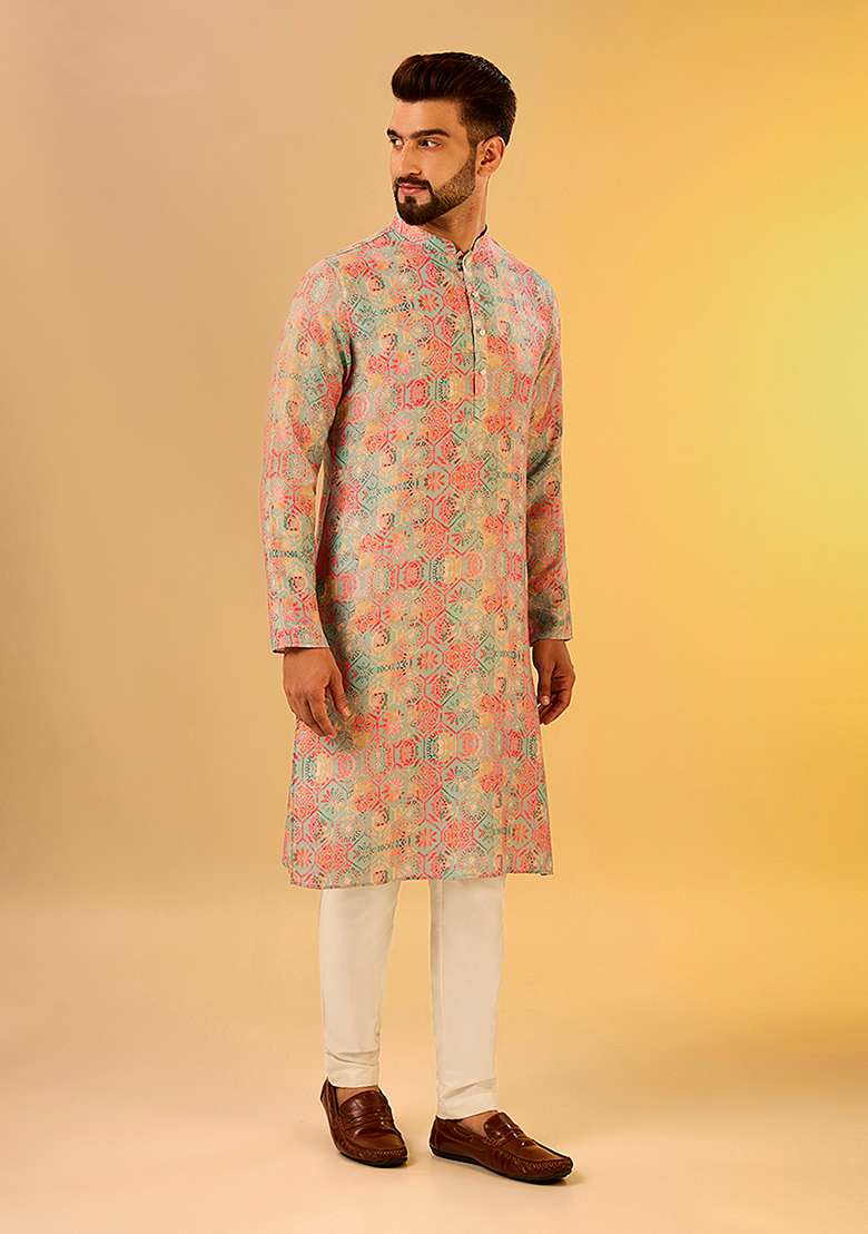 Multicolour Printed Cotton Blend Kurta - Indya