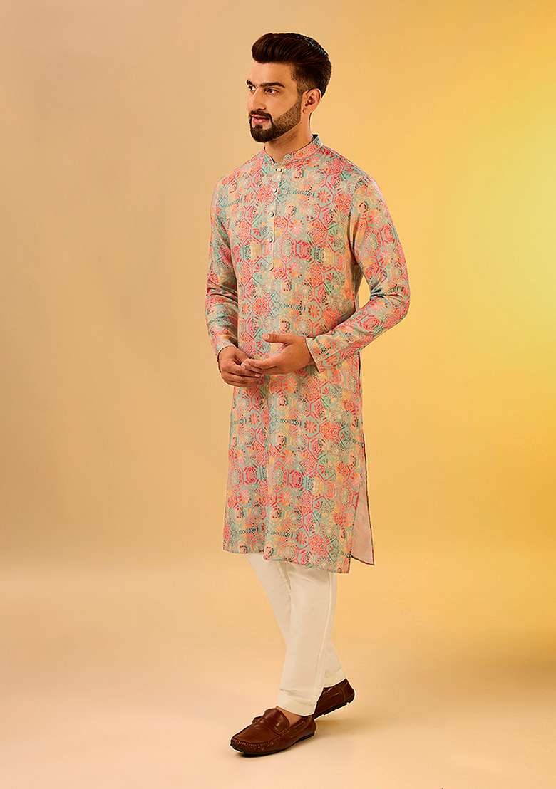 Multicolour Printed Cotton Blend Kurta - Indya