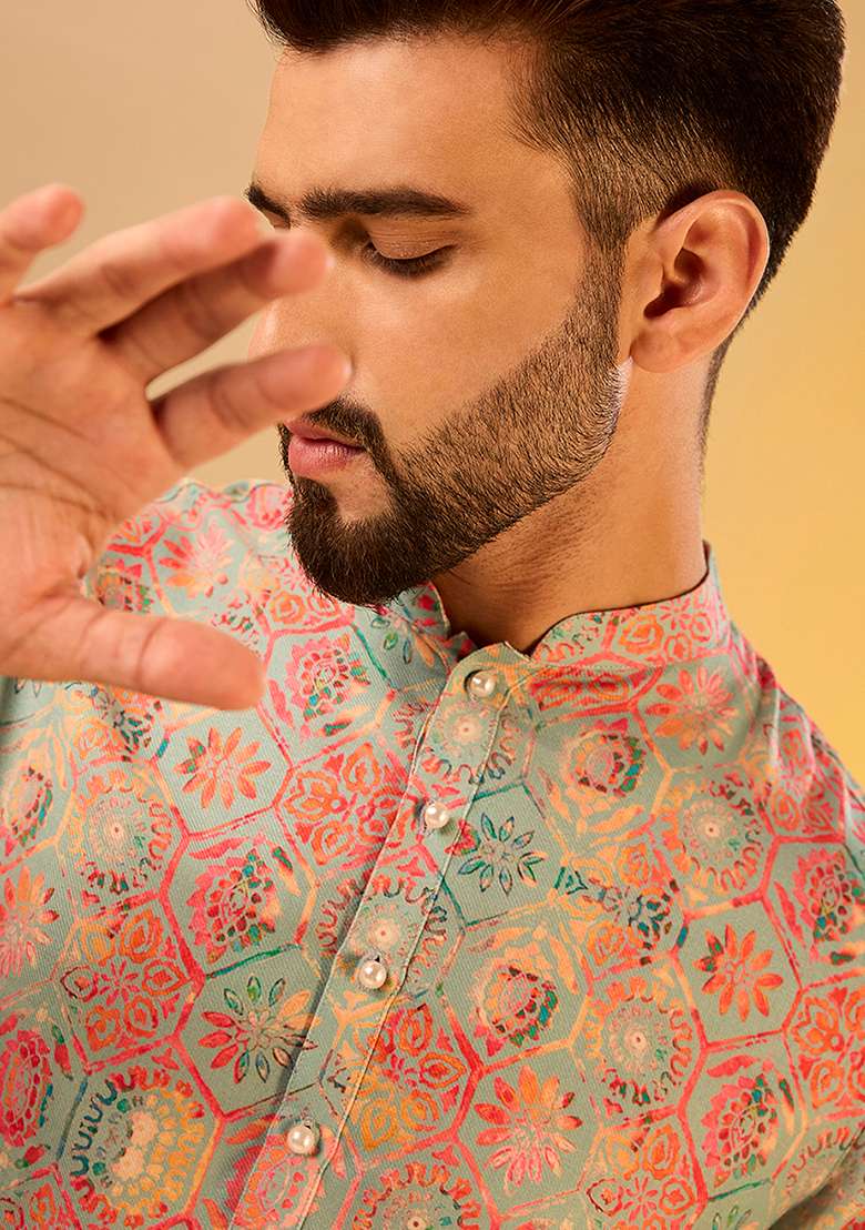 Multicolour Printed Cotton Blend Kurta - Indya