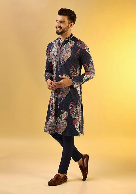 Black Printed Cotton Blend Kurta
