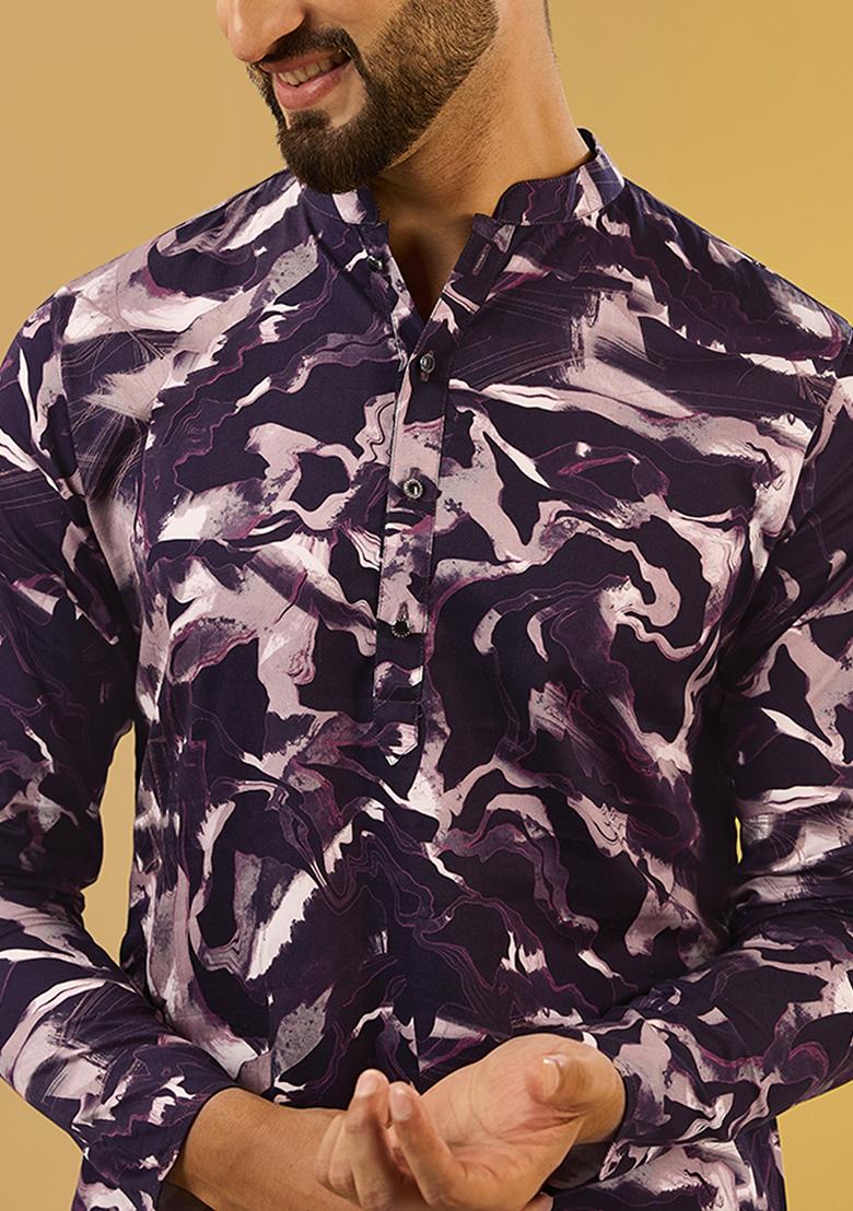 Wine Digital Print Cotton Blend Kurta