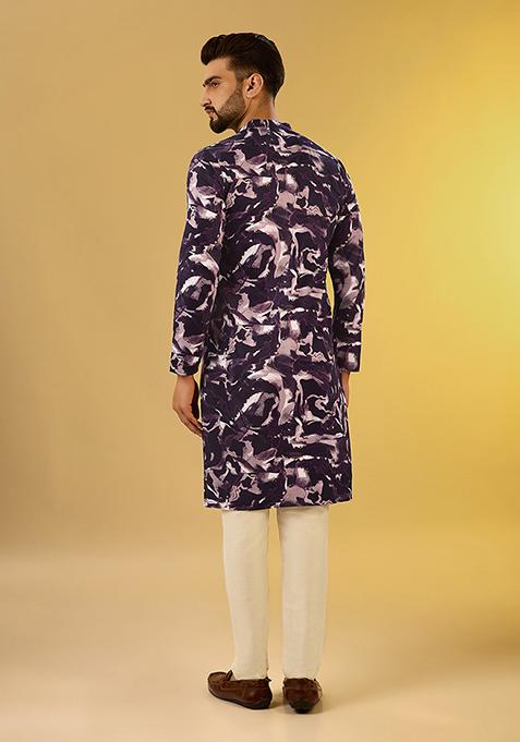 Wine Digital Print Cotton Blend Kurta