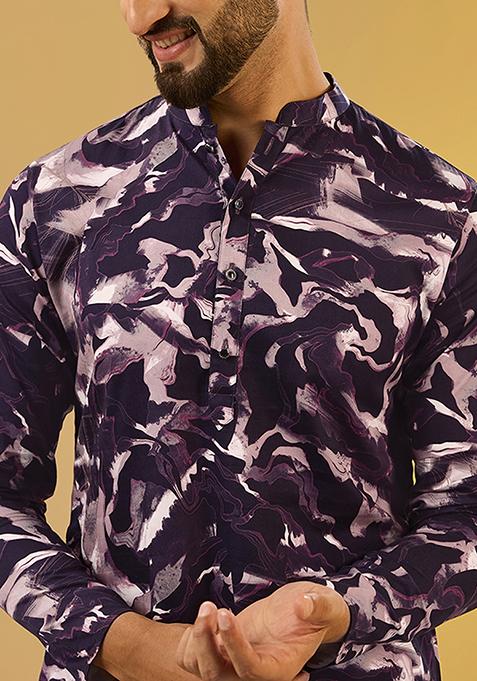 Wine Digital Print Cotton Blend Kurta