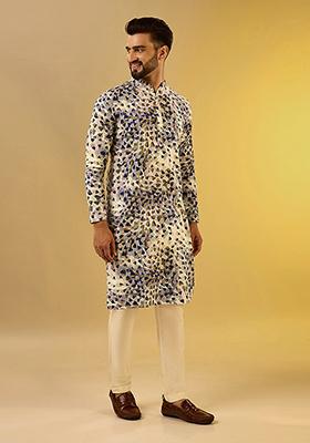 White Digital Print Cotton Blend Kurta