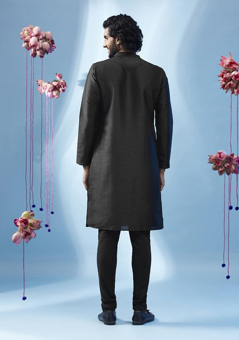 Black Embroidered Silk Blend Kurta