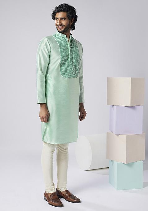 Aqua Green Yoke Design Silk Blend Kurta