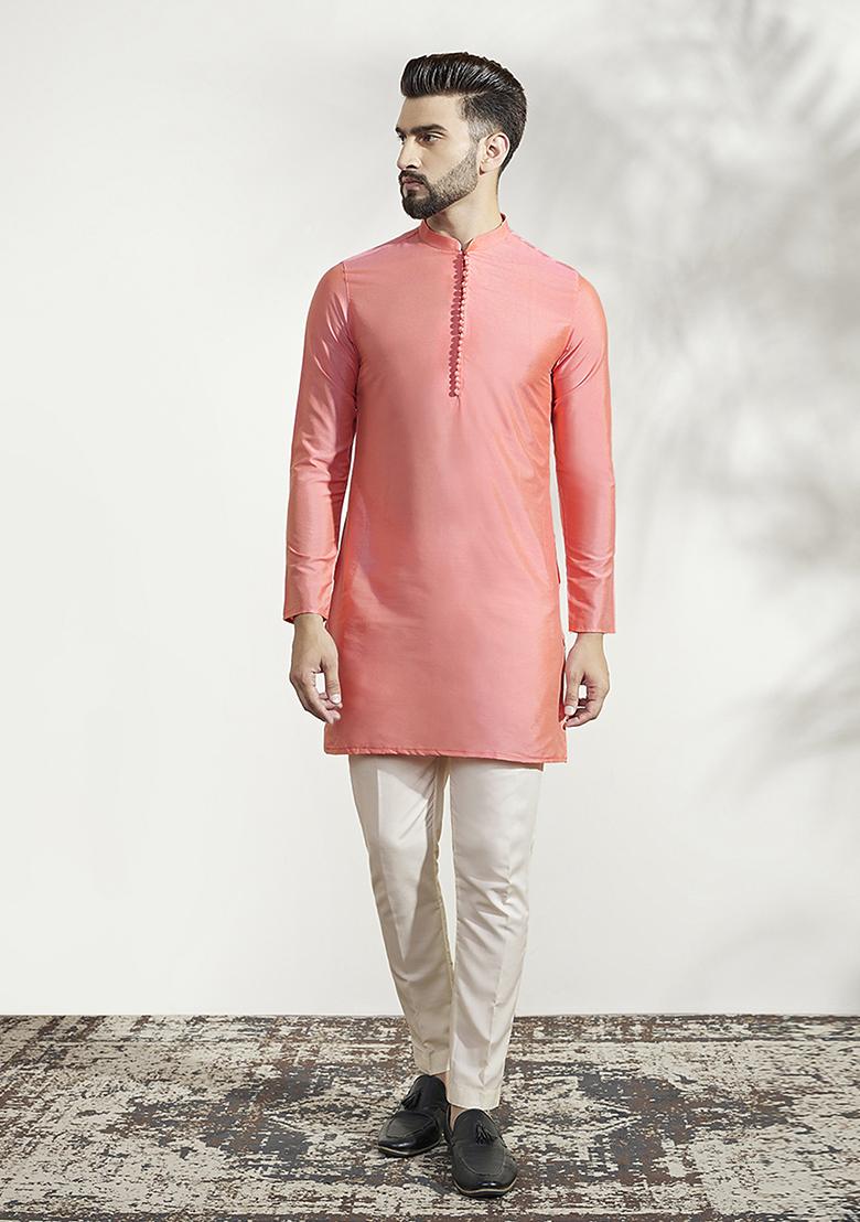 Multicolour Jacquard Silk Blend Kurta Jacket Set