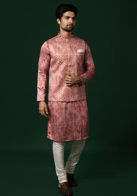 Pink Embroidered Satin Kurta Jacket Set