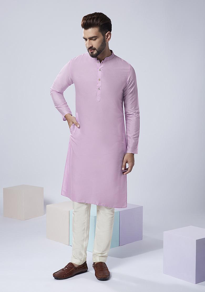 Lilac Embroidered Silk Blend Kurta Jacket Set