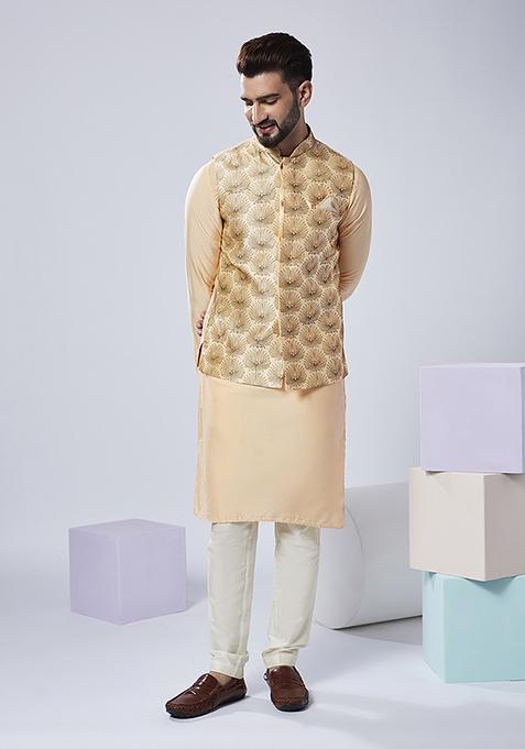 Cheeku Brown Embroidered Silk Blend Kurta Jacket Set