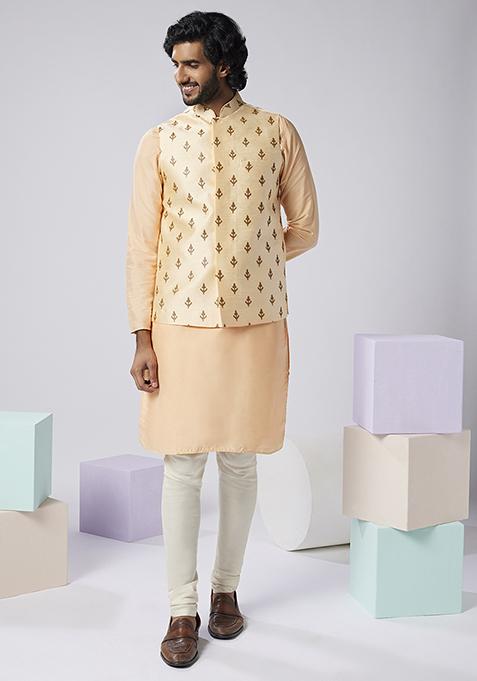 Cheeku Brown Embroidered Silk Blend Kurta Jacket Set