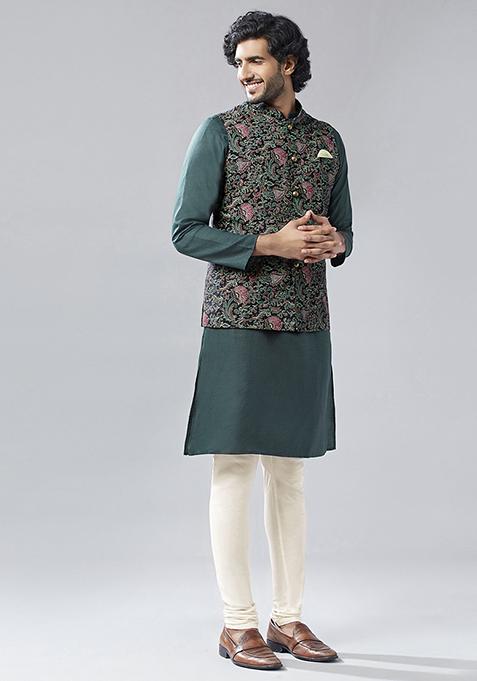 Multicolour Printed Pure Cotton Kurta Jacket Set