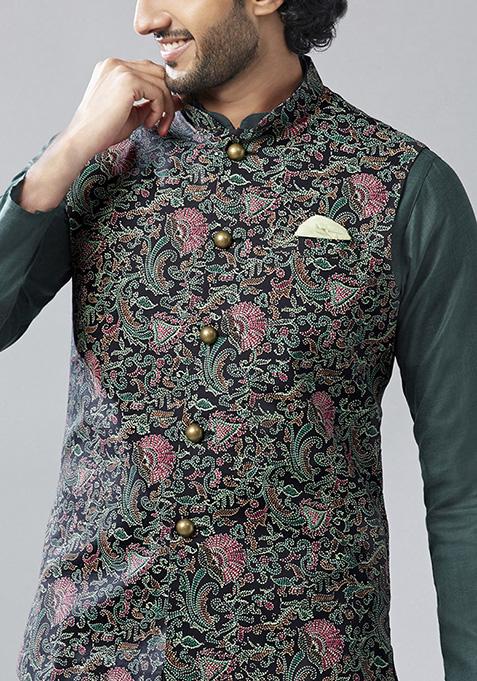 Multicolour Printed Pure Cotton Kurta Jacket Set