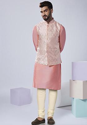 Blush Pink Solid Dyed Silk Blend Kurta Jacket Set