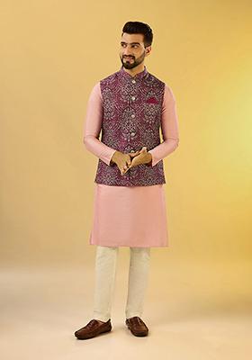 Wine Digital Print Pashmina Kurta Jacket Set