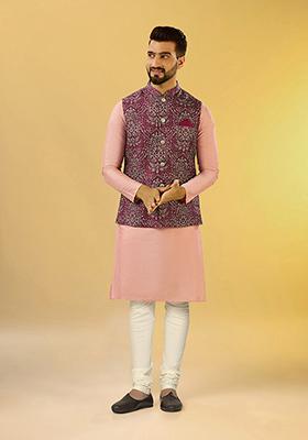 Wine Digital Print Pashmina Kurta Jacket Set