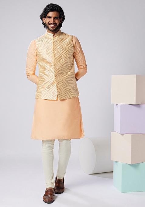 Cheeku Brown Embroidered Silk Blend Kurta Jacket Set